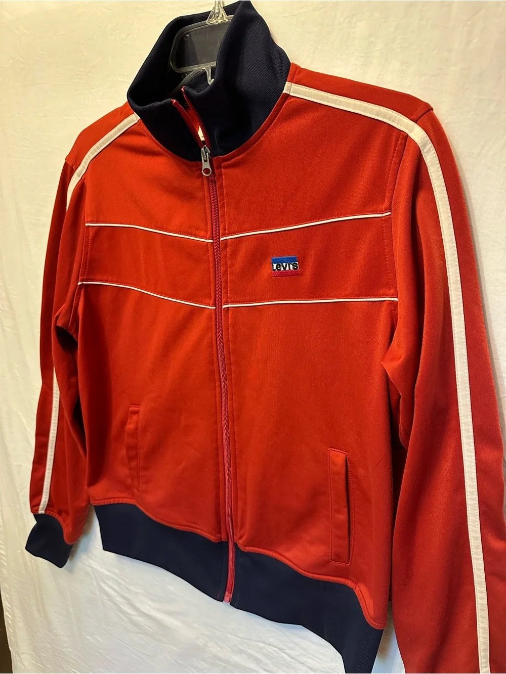 Vintage Levi’s Red Full Zip Track Jacket Retro Athletic Stripe Zip Up Large